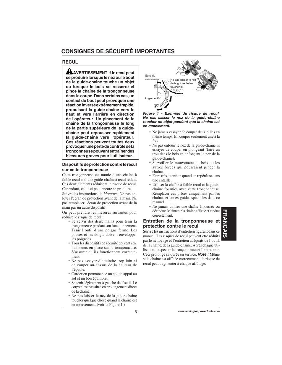 Français, Consignes de sécurité importantes | Remington Power Tools M15014AS User Manual | Page 51 / 76