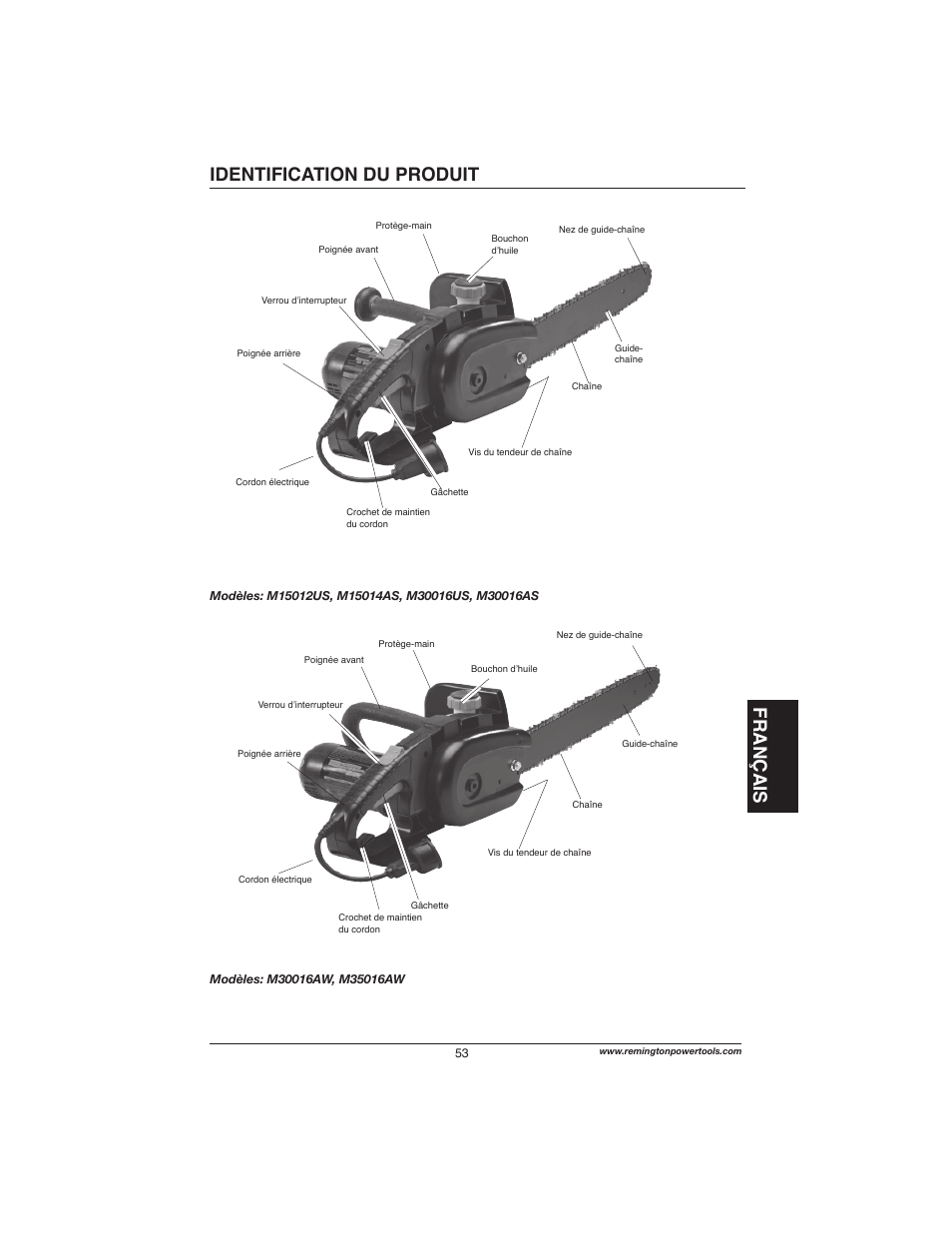 Français identification du produit | Remington Power Tools M15014AS User Manual | Page 53 / 76