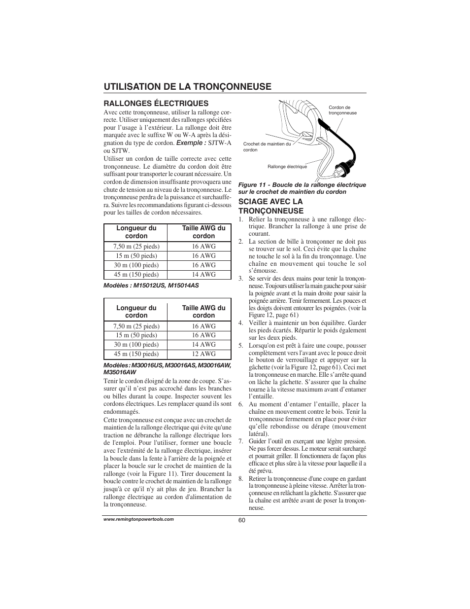 Utilisation de la tronçonneuse | Remington Power Tools M15014AS User Manual | Page 60 / 76