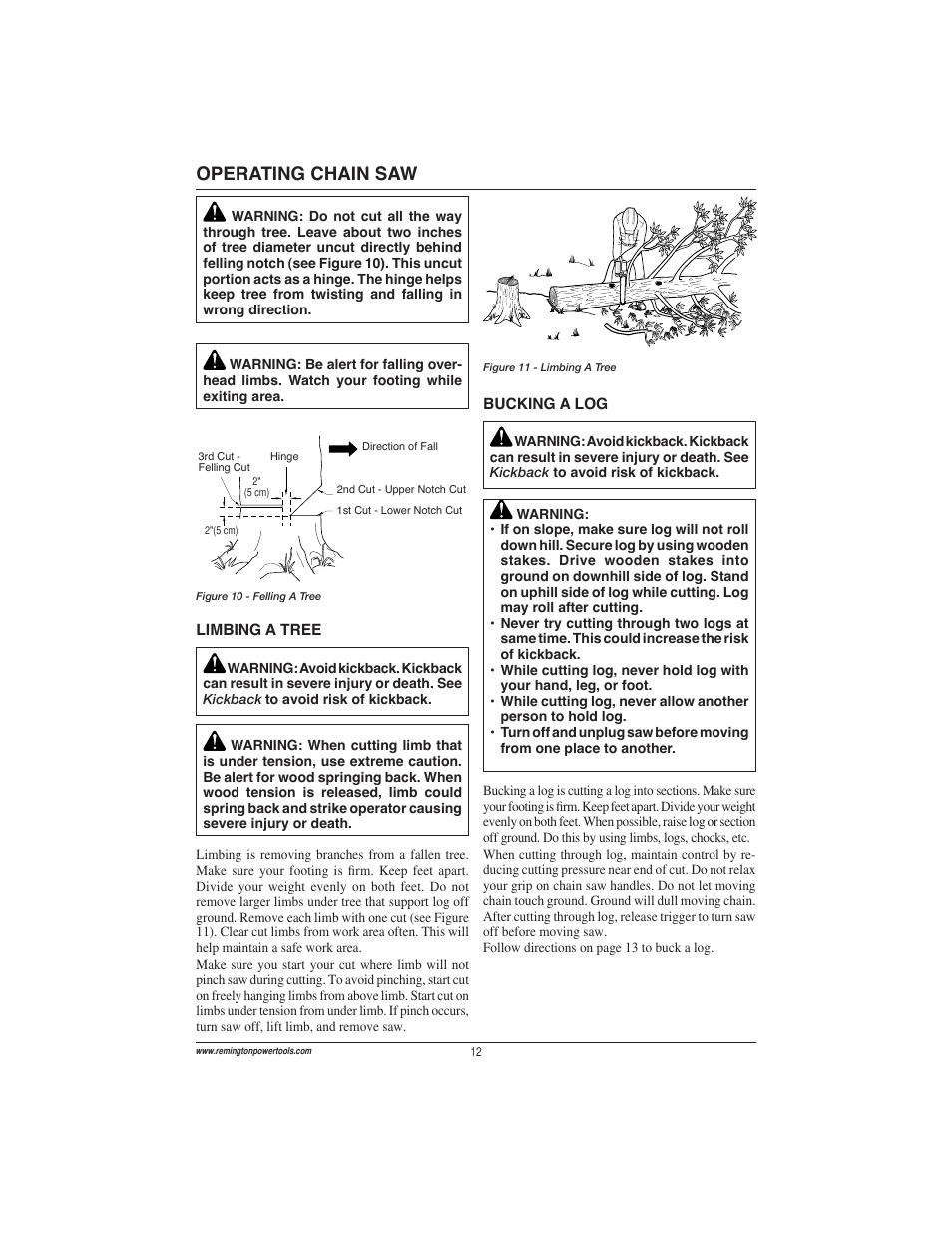 Operating chain saw | Remington Power Tools ES1512US User Manual | Page 12 / 60