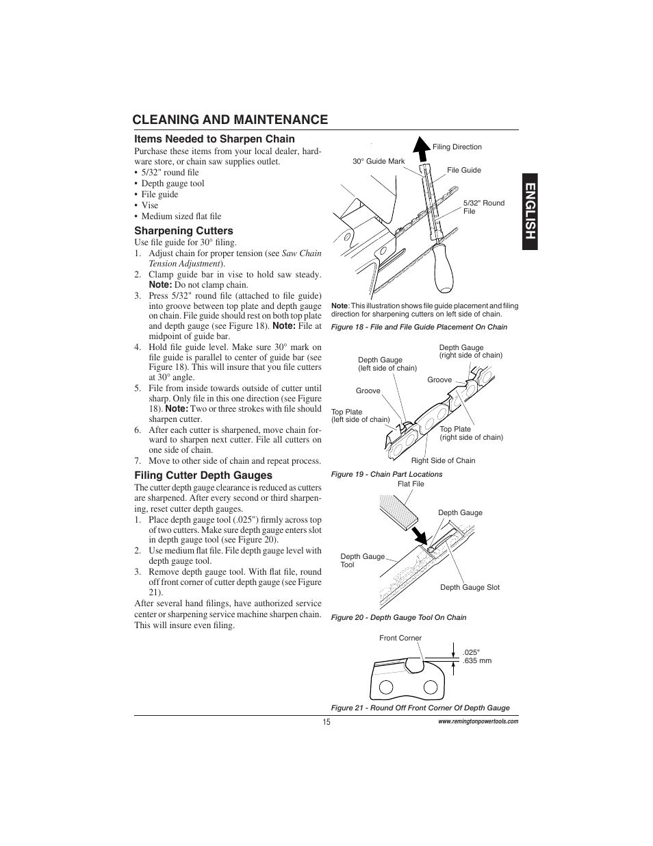 English, Cleaning and maintenance | Remington Power Tools ES1512US User Manual | Page 15 / 60