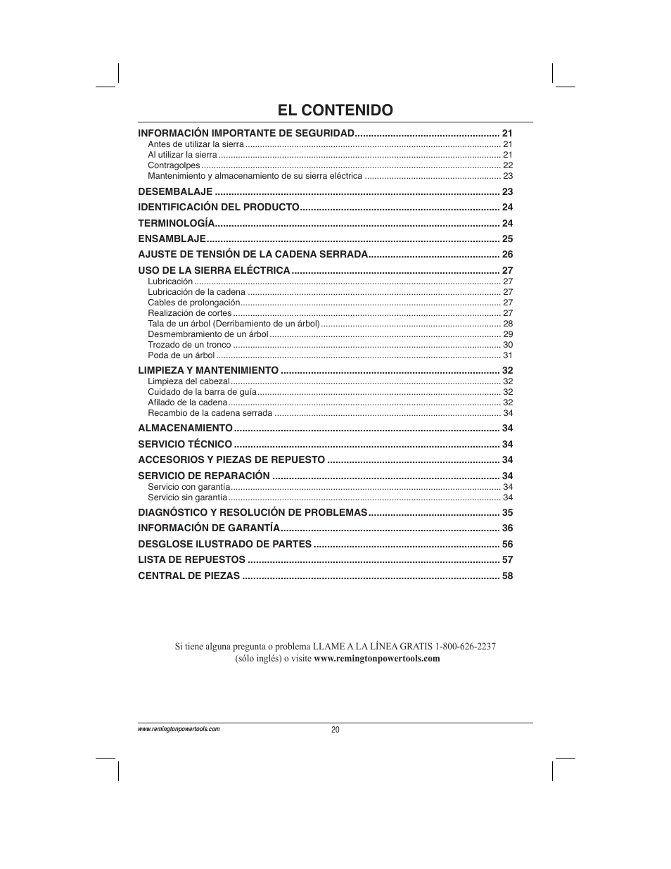 Remington Power Tools ES1512US User Manual | Page 20 / 60