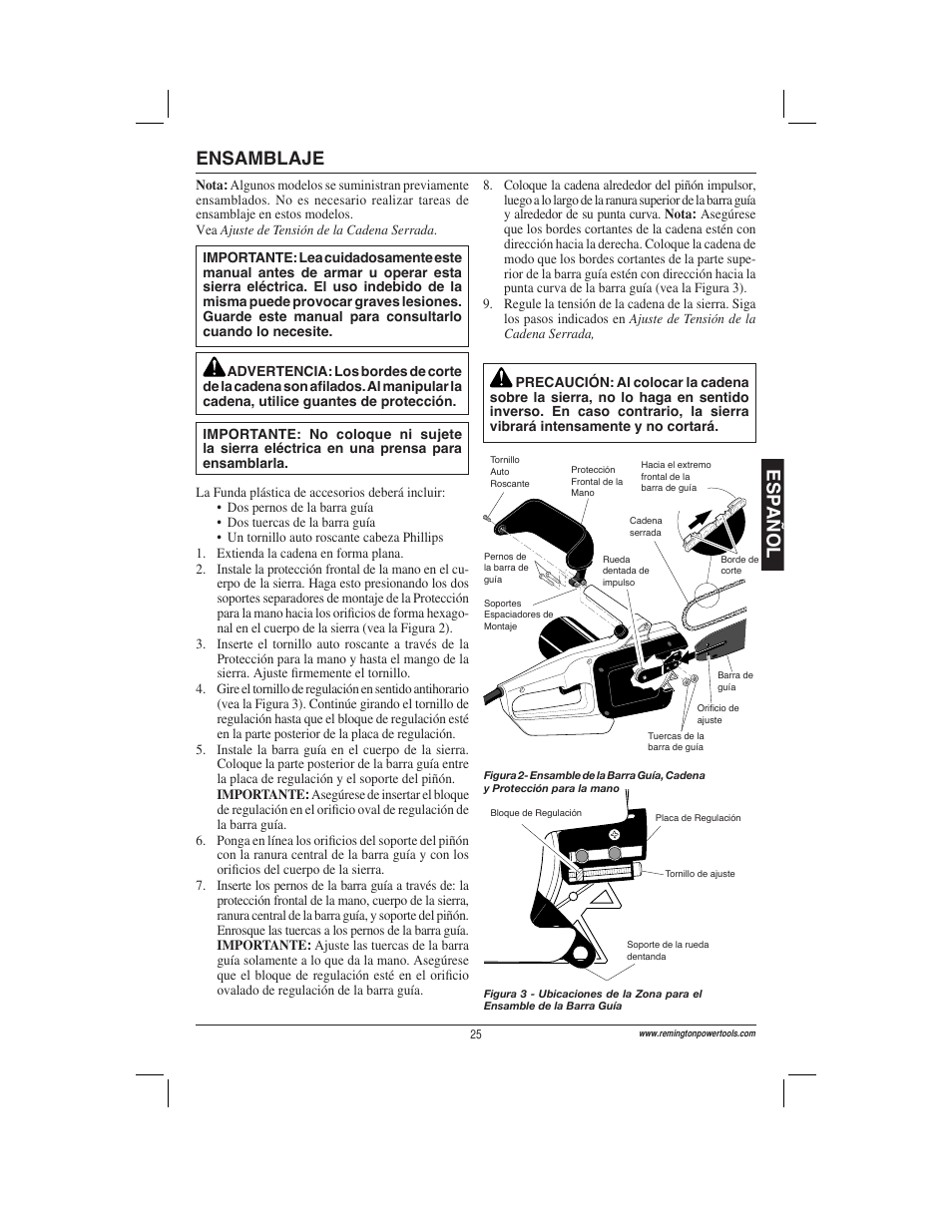 Esp a ñ ol, Ensamblaje | Remington Power Tools ES1512US User Manual | Page 25 / 60