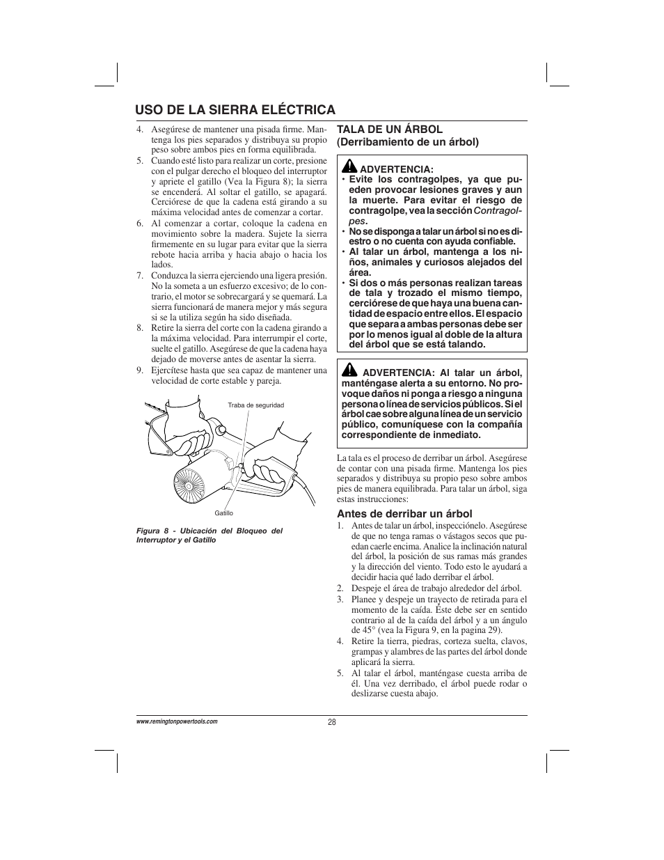 Uso de la sierra eléctrica | Remington Power Tools ES1512US User Manual | Page 28 / 60