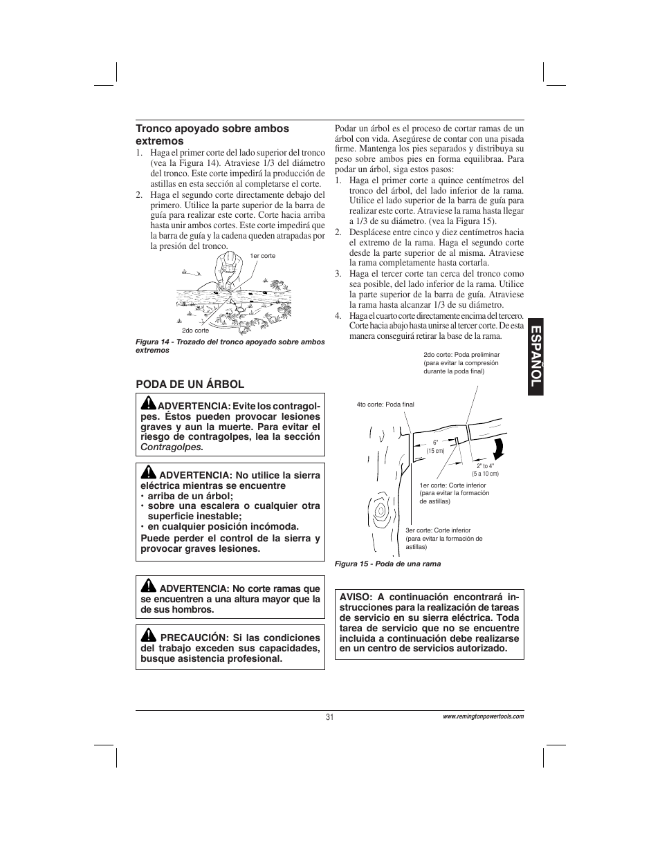 Esp a ñ ol | Remington Power Tools ES1512US User Manual | Page 31 / 60