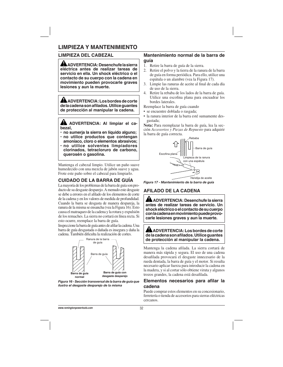 Limpieza y mantenimiento | Remington Power Tools ES1512US User Manual | Page 32 / 60