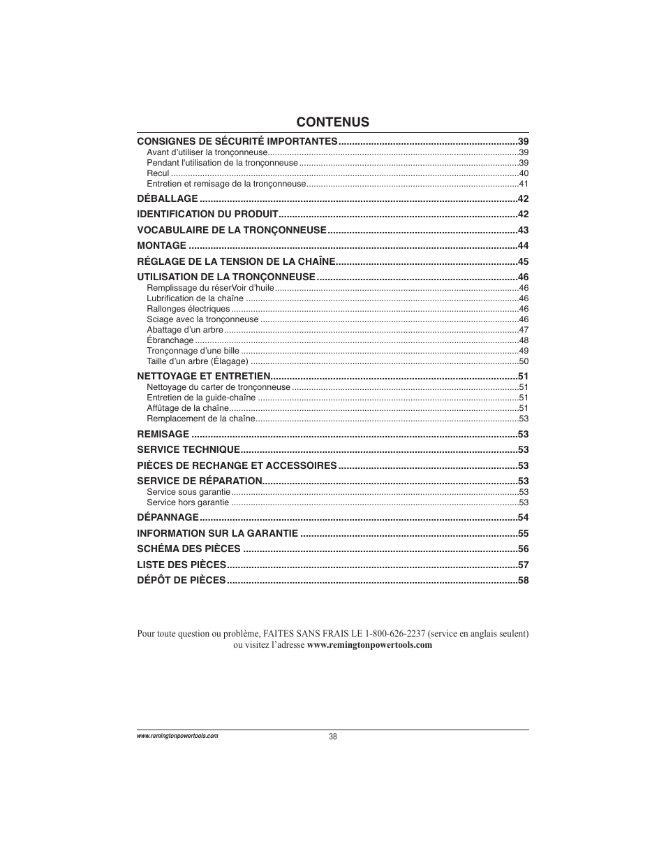 Contenus | Remington Power Tools ES1512US User Manual | Page 38 / 60