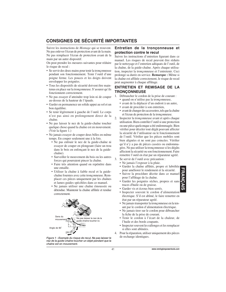 Français, Consignes de sécurité importantes | Remington Power Tools ES1512US User Manual | Page 41 / 60