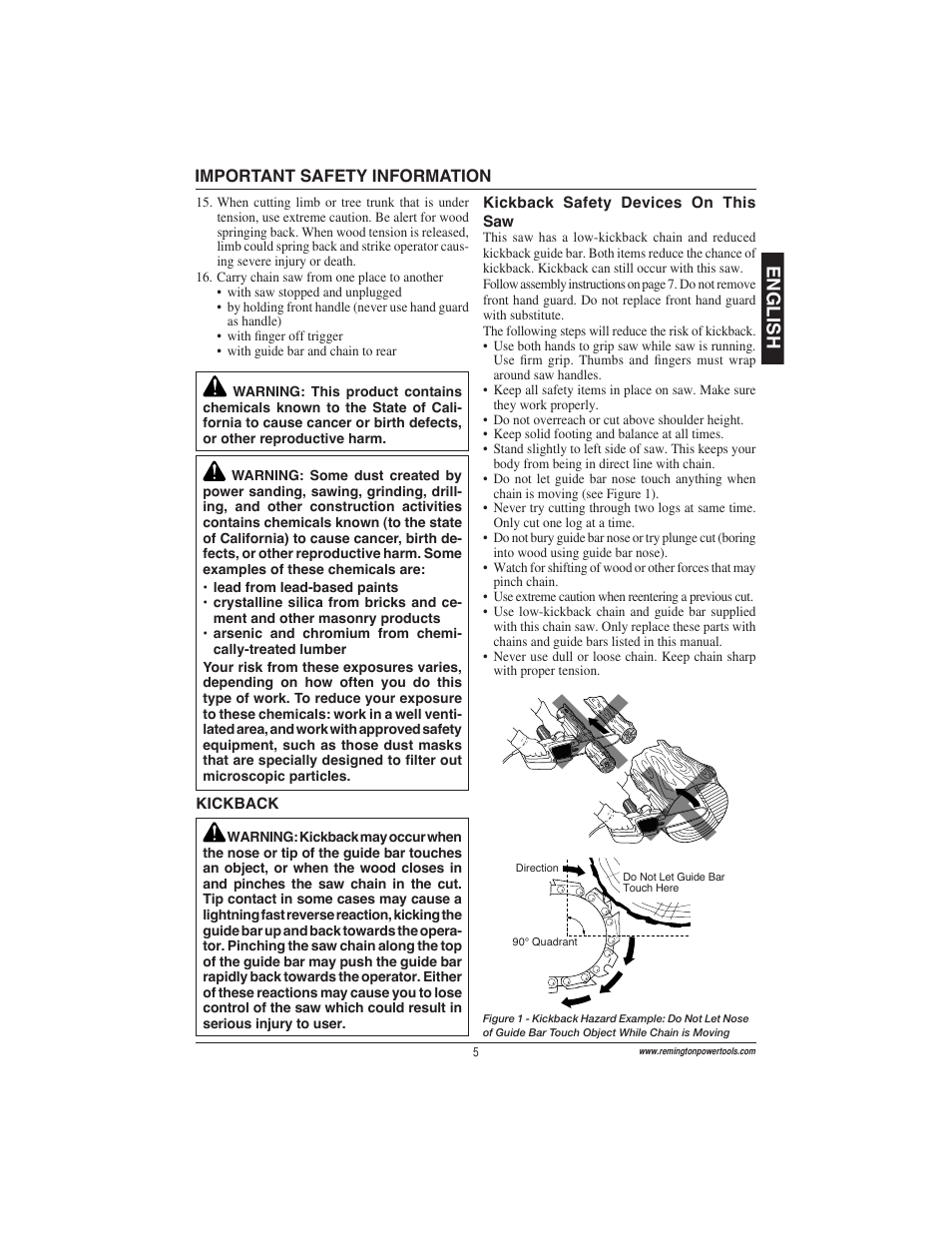 English | Remington Power Tools ES1512US User Manual | Page 5 / 60