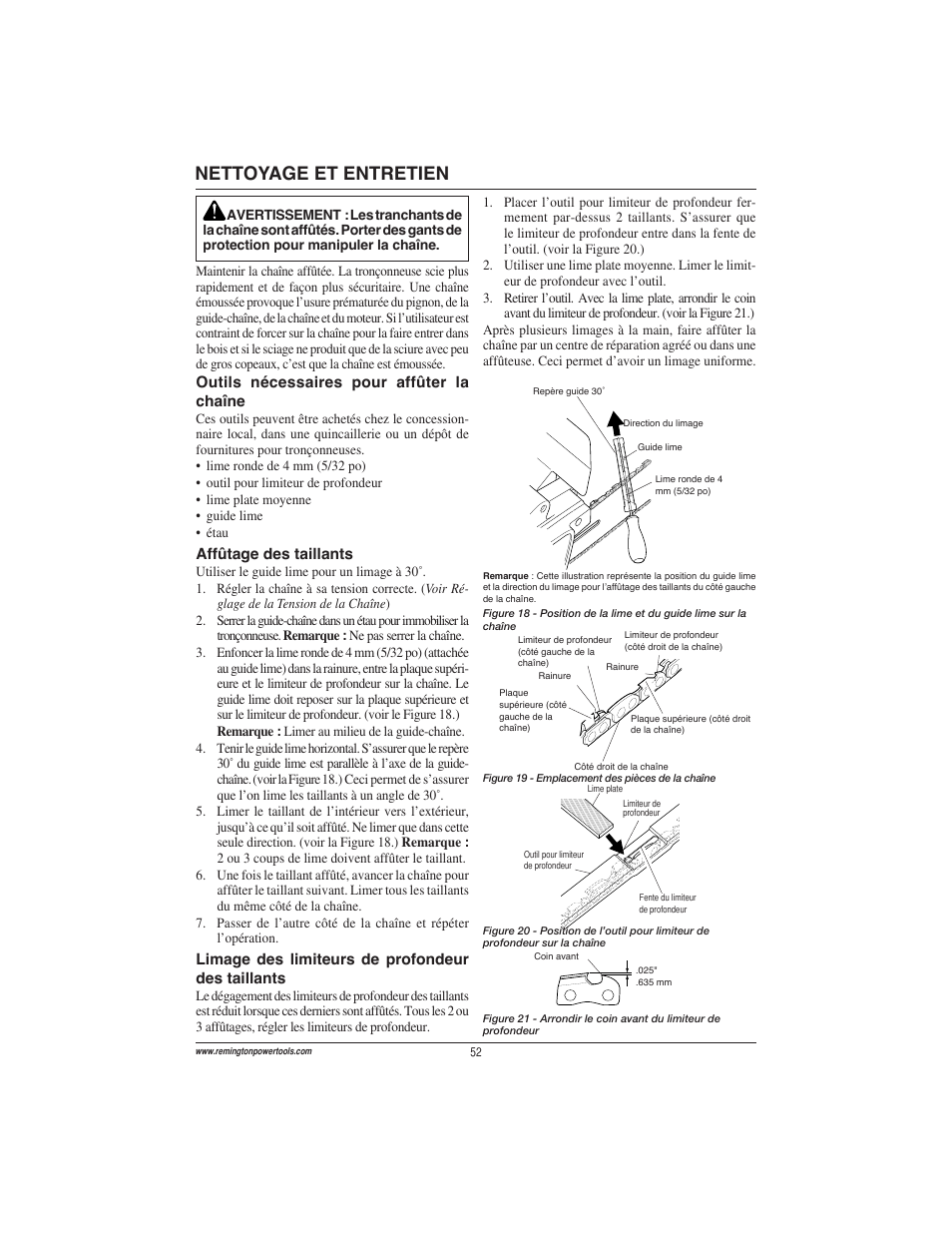 Nettoyage et entretien | Remington Power Tools ES1512US User Manual | Page 52 / 60