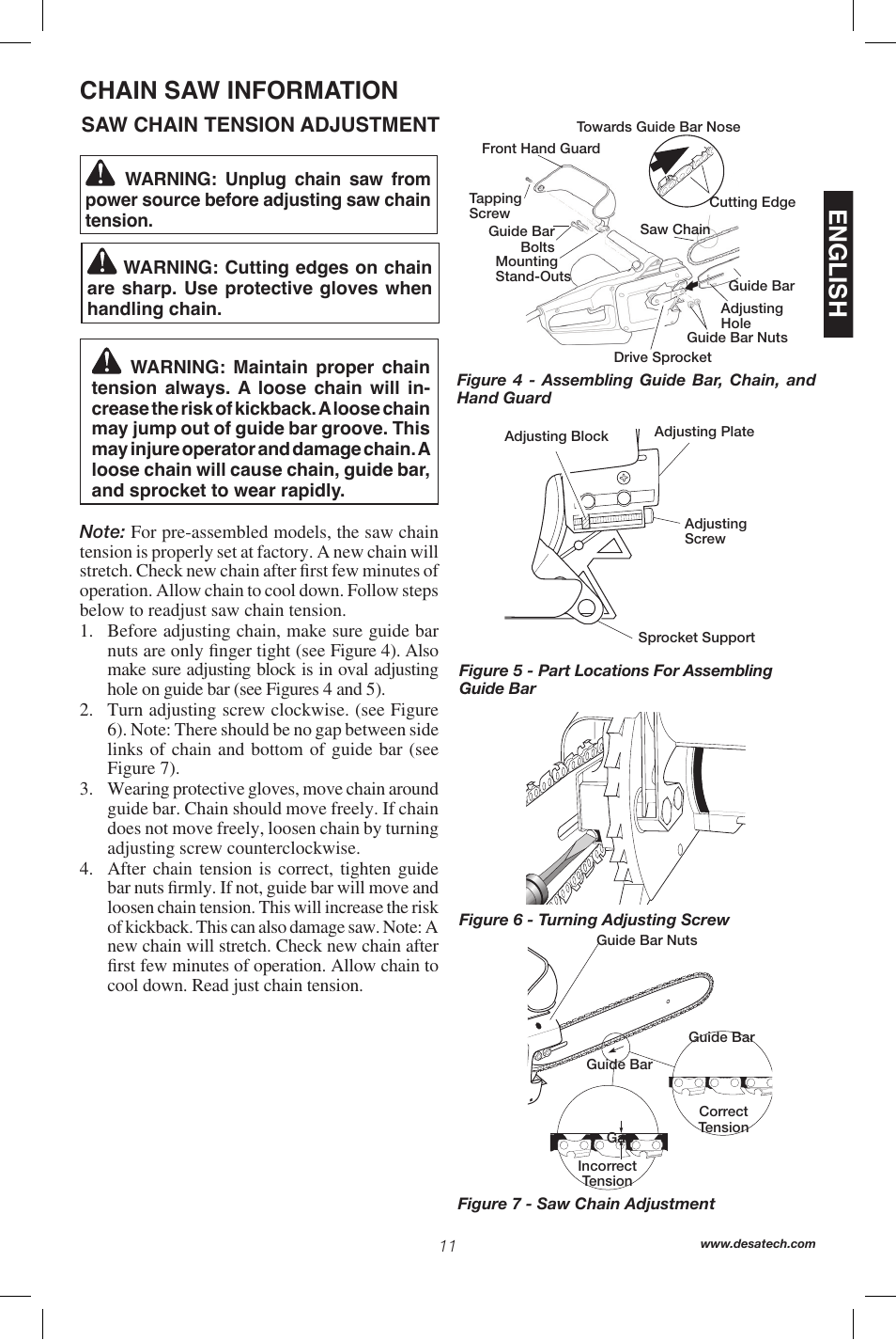 English, Chain saw information | Remington Power Tools 104317 User Manual | Page 11 / 76