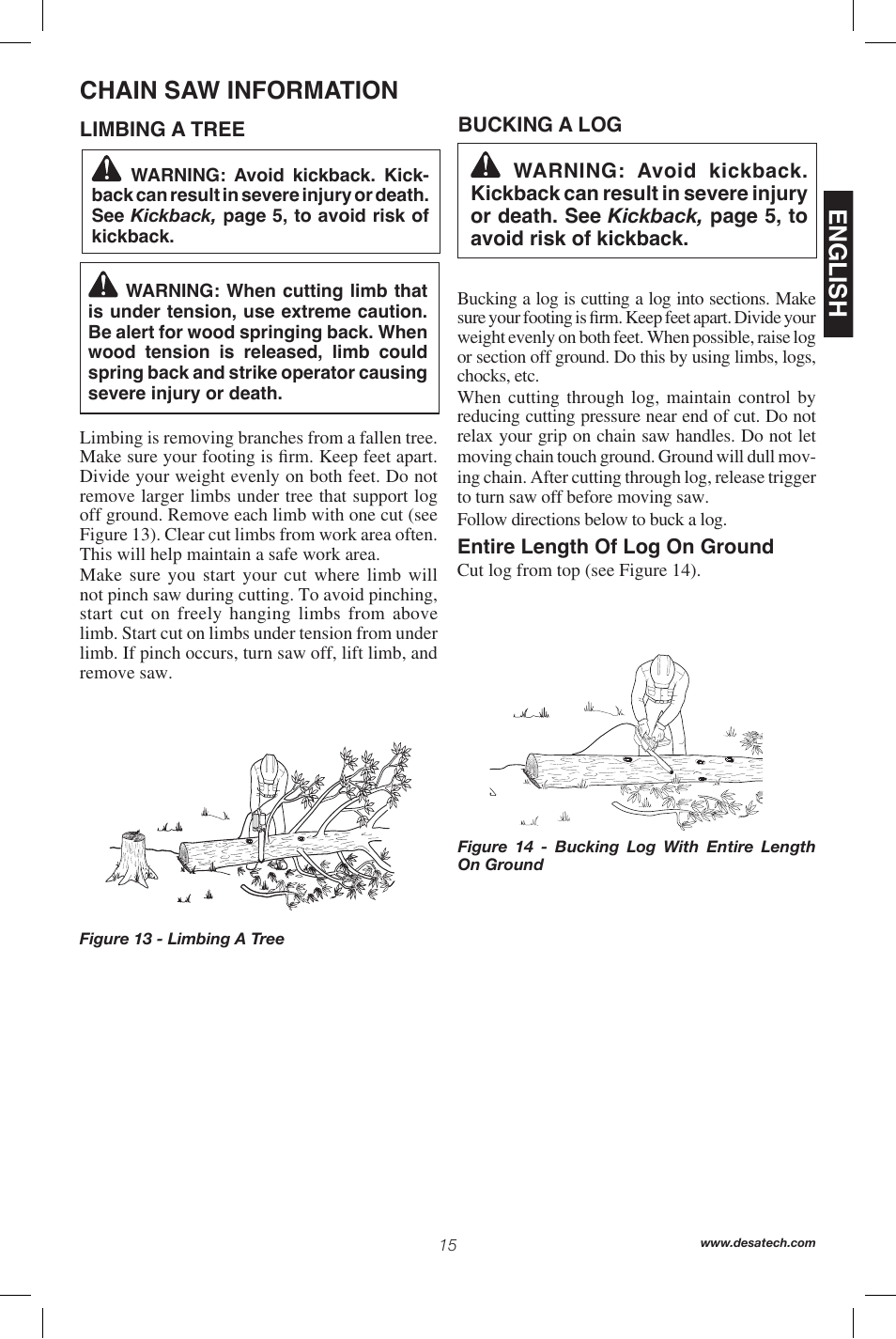 English, Chain saw information | Remington Power Tools 104317 User Manual | Page 15 / 76