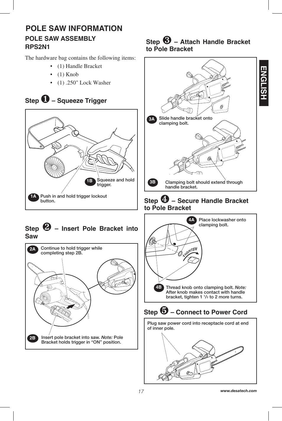 English, Pole saw information | Remington Power Tools 104317 User Manual | Page 17 / 76