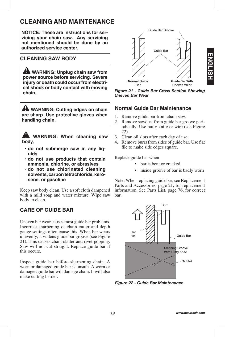 English, Cleaning and maintenance | Remington Power Tools 104317 User Manual | Page 19 / 76