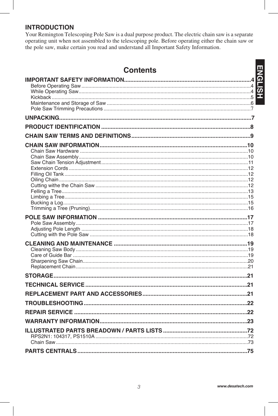 Remington Power Tools 104317 User Manual | Page 3 / 76