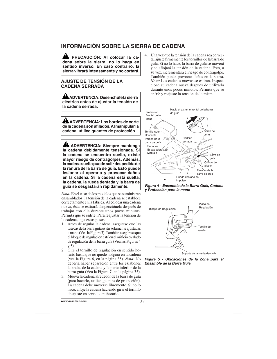 Información sobre la sierra de cadena | Remington Power Tools 104317 User Manual | Page 34 / 76