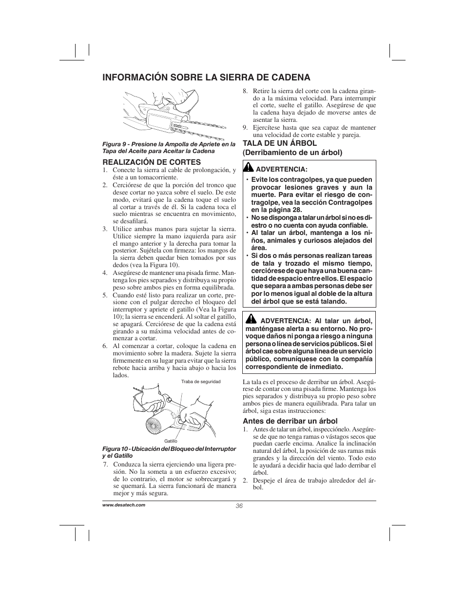 Información sobre la sierra de cadena | Remington Power Tools 104317 User Manual | Page 36 / 76