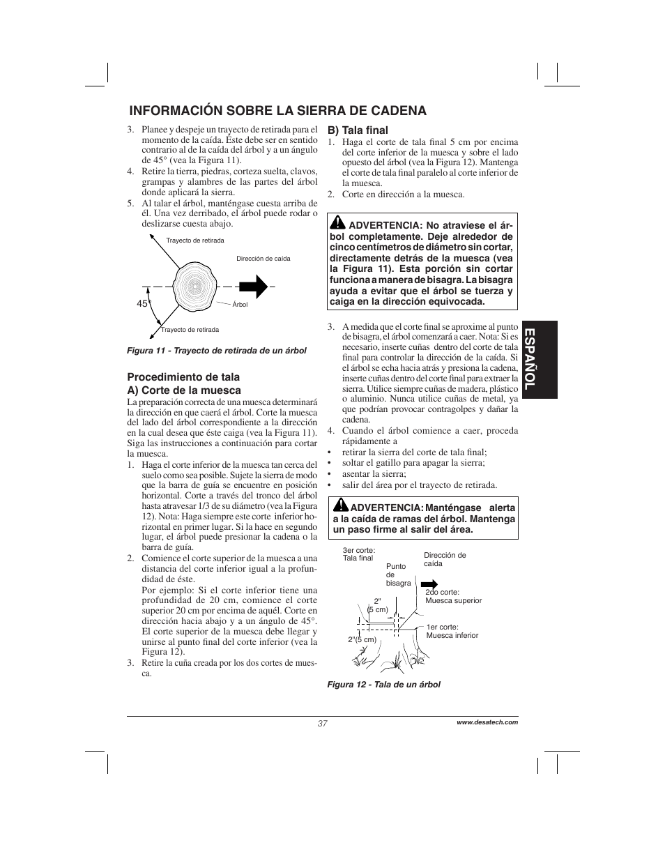 Esp añol, Información sobre la sierra de cadena | Remington Power Tools 104317 User Manual | Page 37 / 76