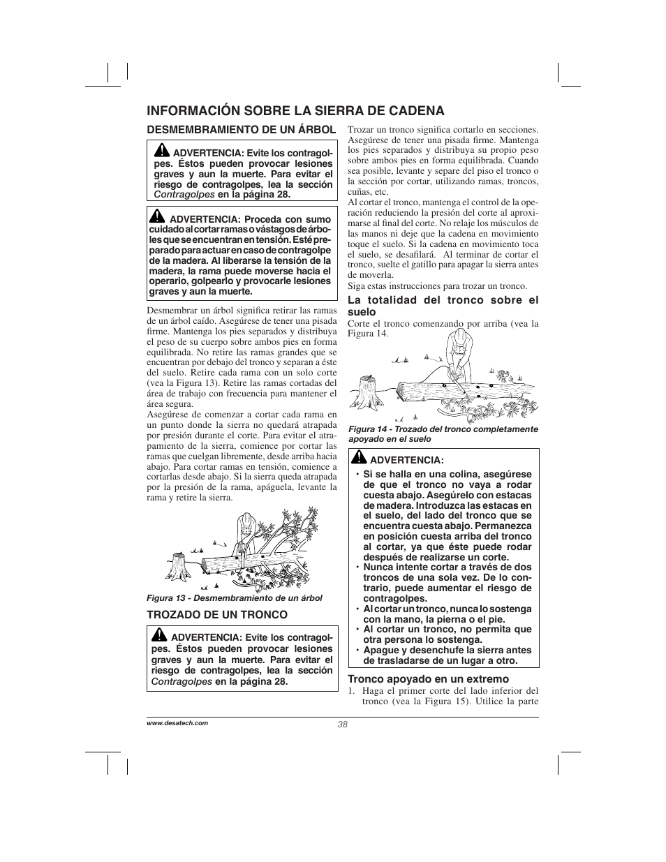 Información sobre la sierra de cadena | Remington Power Tools 104317 User Manual | Page 38 / 76