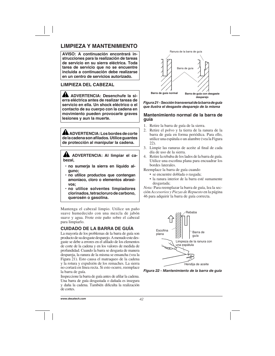 Limpieza y mantenimiento | Remington Power Tools 104317 User Manual | Page 42 / 76