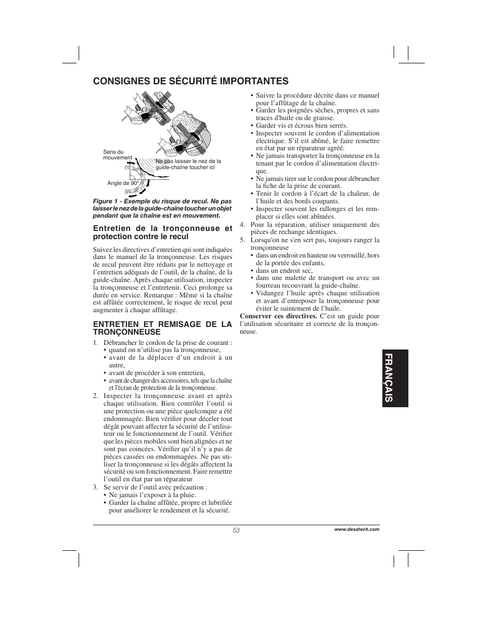 Français, Consignes de sécurité importantes | Remington Power Tools 104317 User Manual | Page 53 / 76