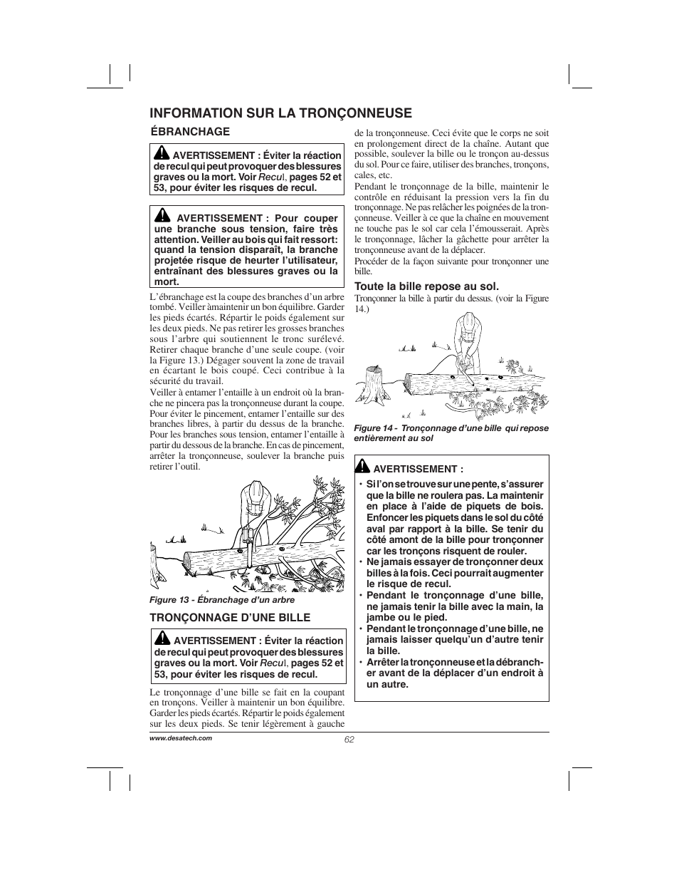 Information sur la tronçonneuse | Remington Power Tools 104317 User Manual | Page 62 / 76