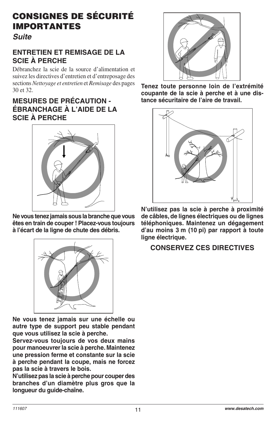 Consignes de sécurité importantes, Suite | Remington Power Tools BRANCH WIZARD DPS-1: 111409-01 User Manual | Page 11 / 40