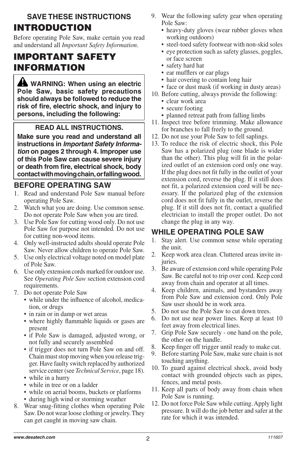 Important safety information, Introduction | Remington Power Tools BRANCH WIZARD DPS-1: 111409-01 User Manual | Page 2 / 40