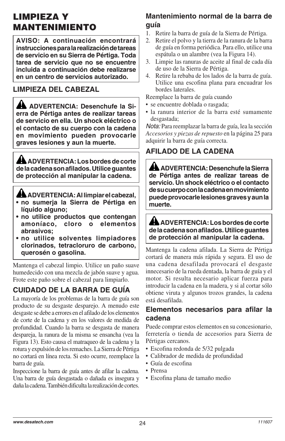 Limpieza y mantenimiento | Remington Power Tools BRANCH WIZARD DPS-1: 111409-01 User Manual | Page 24 / 40
