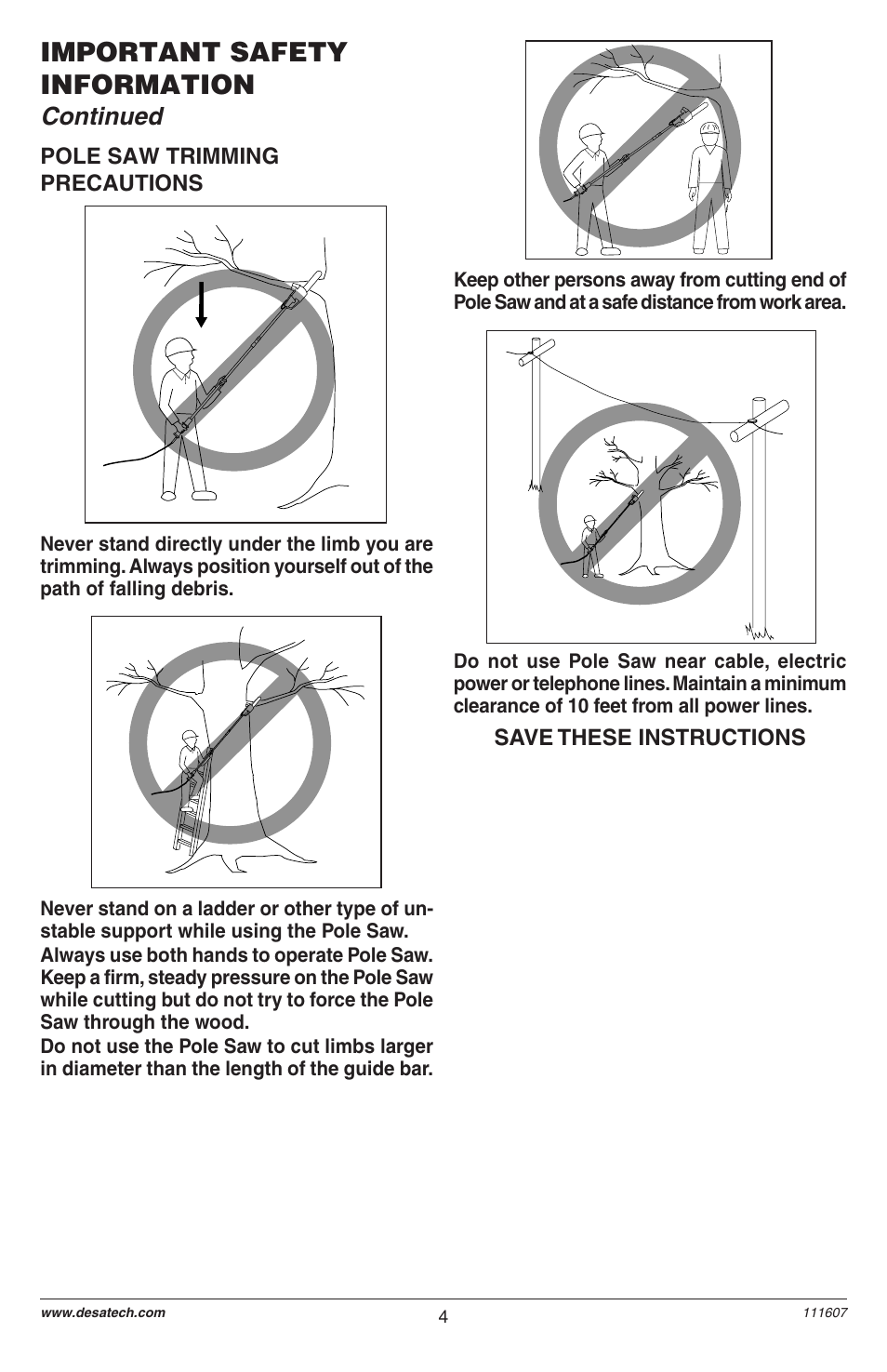 Important safety information, Continued | Remington Power Tools BRANCH WIZARD DPS-1: 111409-01 User Manual | Page 4 / 40