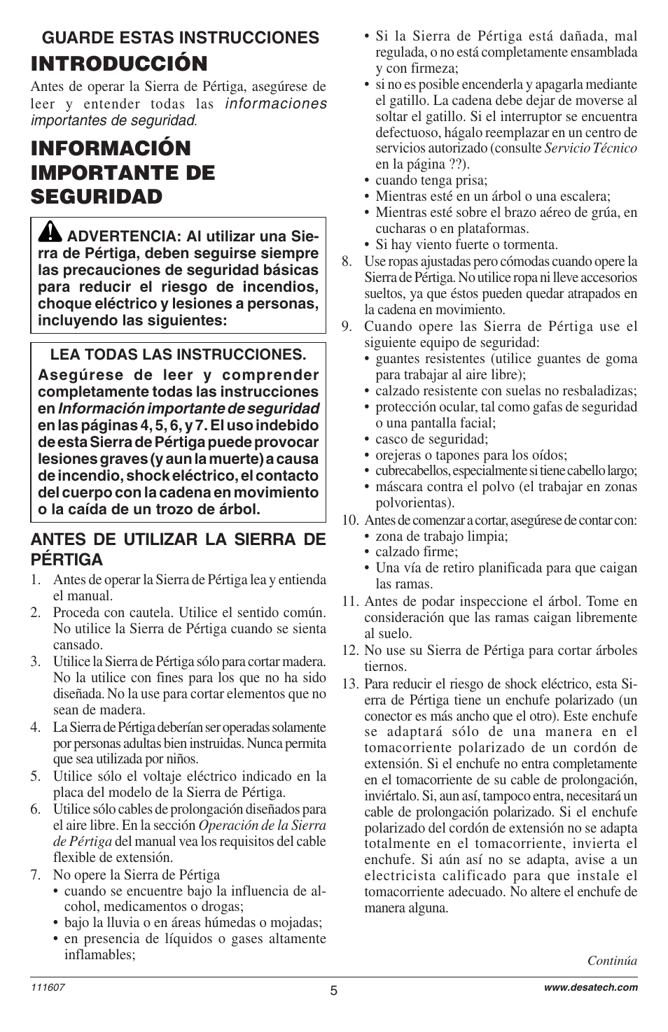 Información importante de seguridad, Introducción | Remington Power Tools BRANCH WIZARD DPS-1: 111409-01 User Manual | Page 5 / 40