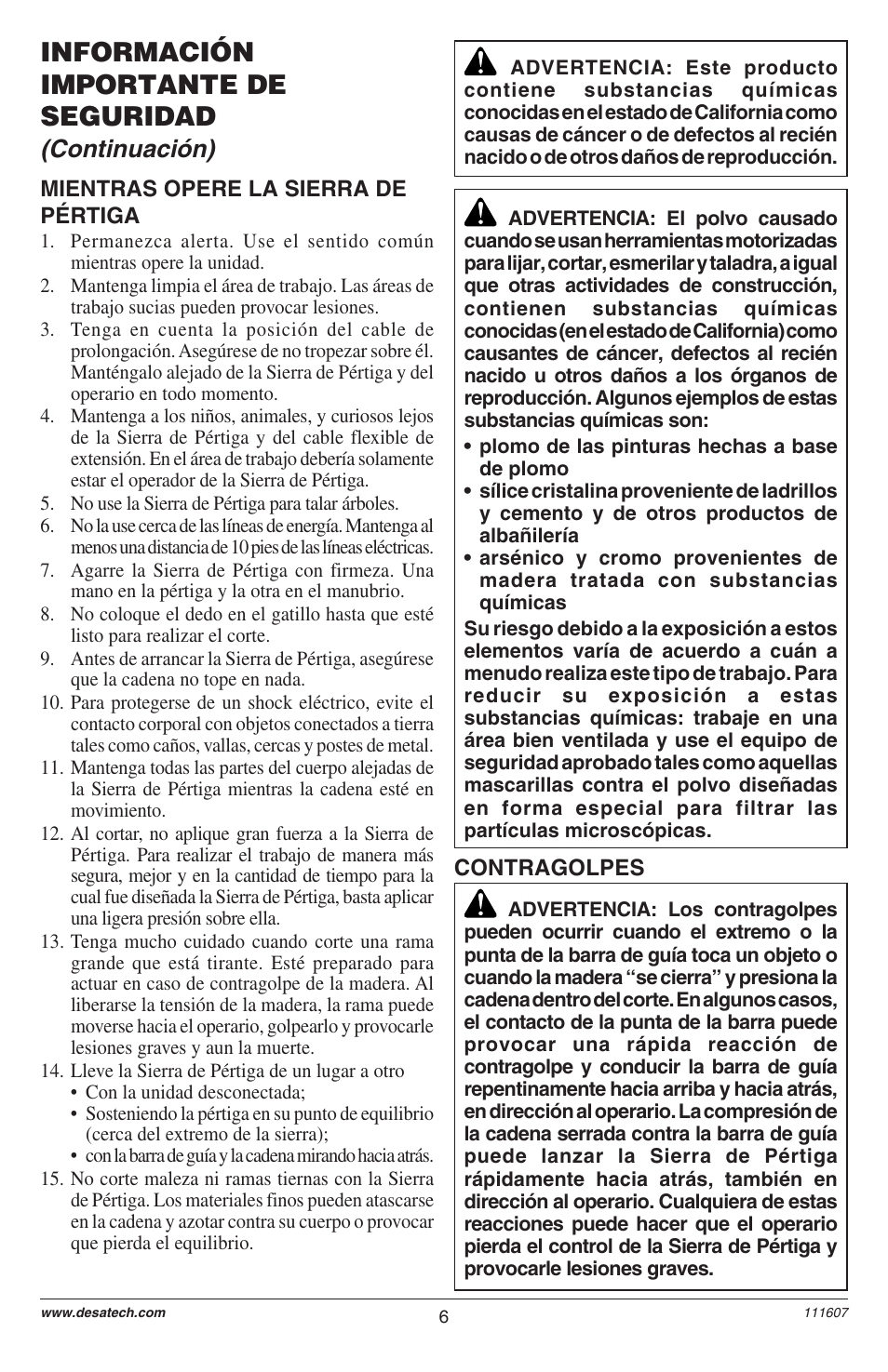 Información importante de seguridad, Continuación) | Remington Power Tools BRANCH WIZARD DPS-1: 111409-01 User Manual | Page 6 / 40