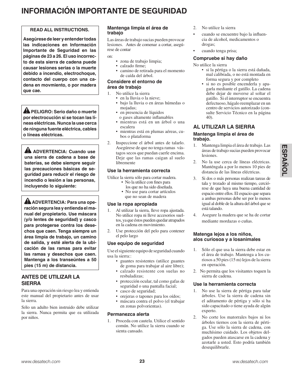 Información importante de seguridad, Es pa ño l | Remington Power Tools 18 Volt Cordless BS188A User Manual | Page 23 / 46