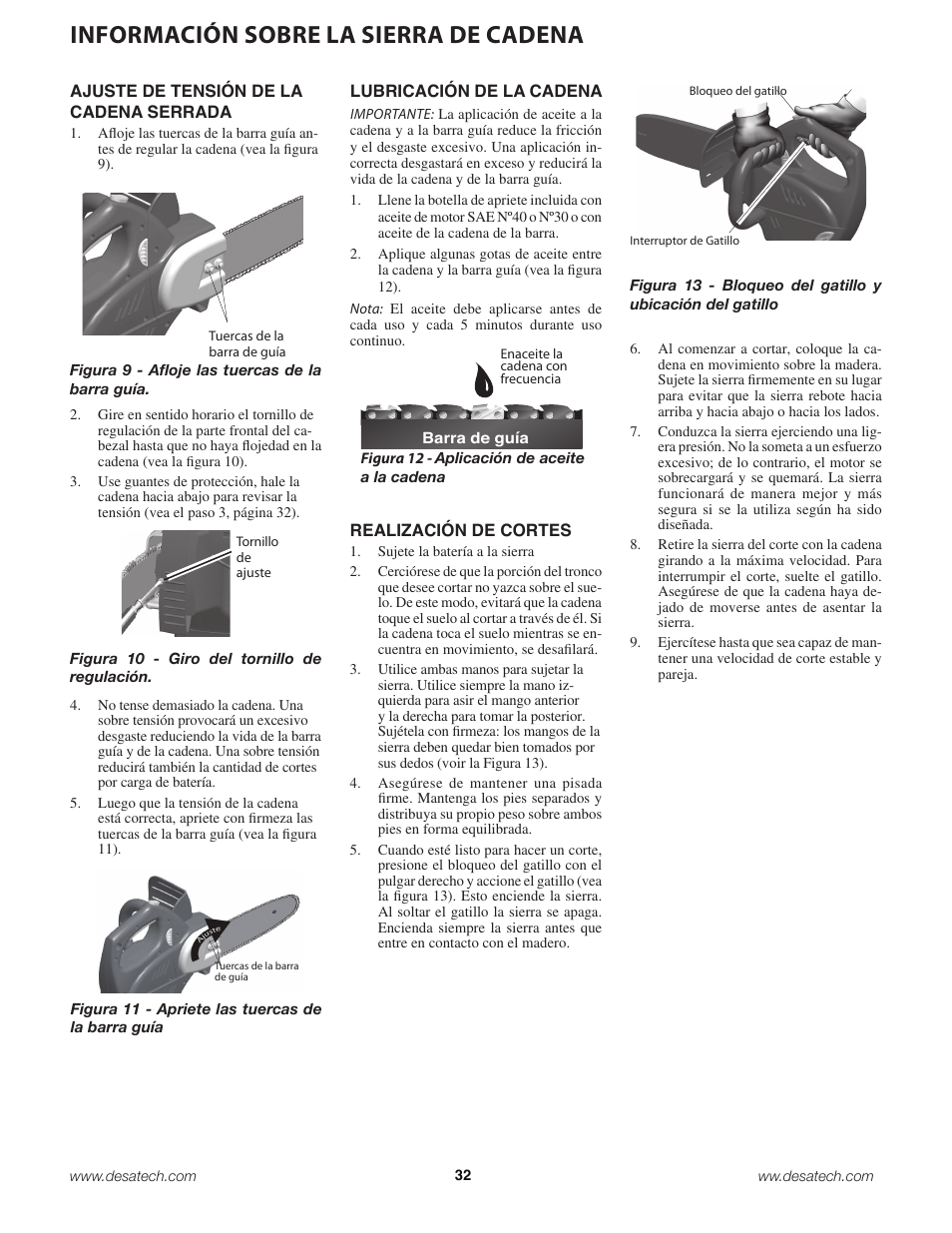 Información sobre la sierra de cadena | Remington Power Tools 18 Volt Cordless BS188A User Manual | Page 32 / 46