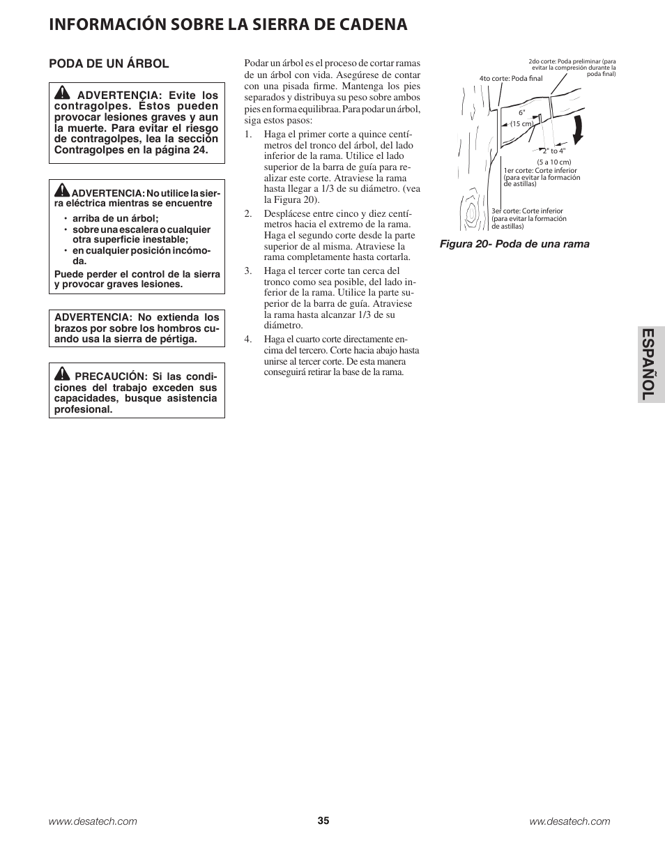 Información sobre la sierra de cadena, Es pa ño l | Remington Power Tools 18 Volt Cordless BS188A User Manual | Page 35 / 46