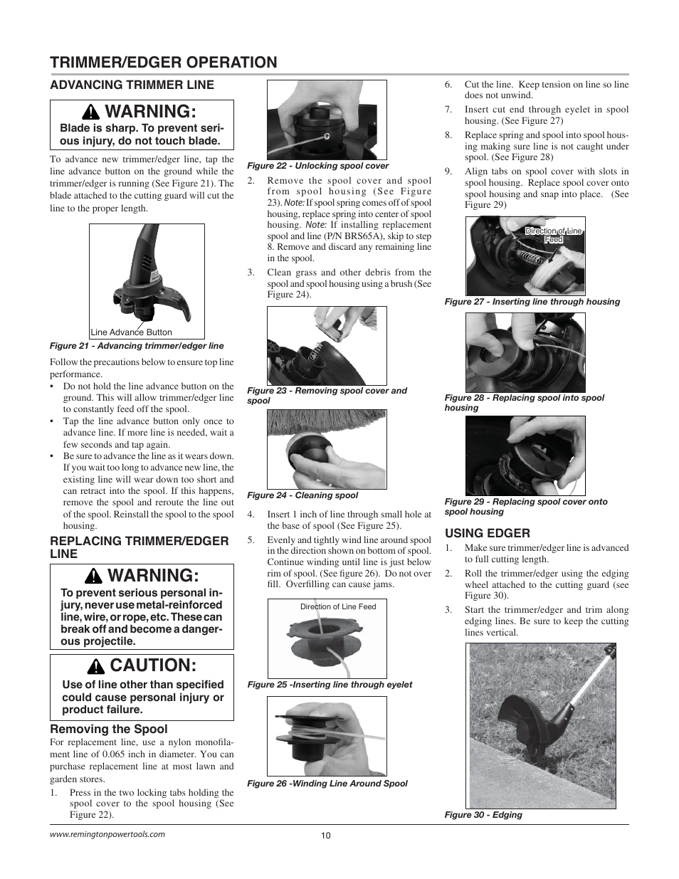 Warning, Caution, Trimmer/edger operation | Remington Power Tools BS1812A User Manual | Page 10 / 44