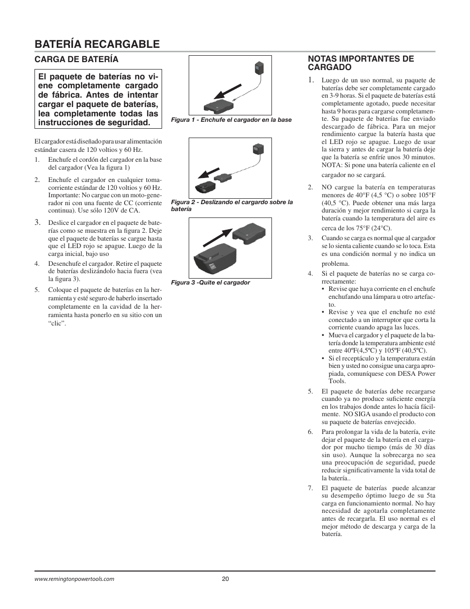 Batería recargable | Remington Power Tools BS1812A User Manual | Page 20 / 44