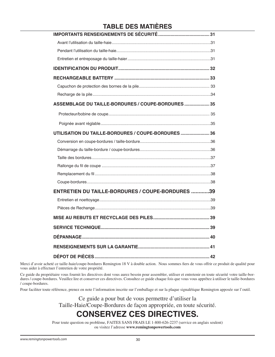 Remington Power Tools BS1812A User Manual | Page 30 / 44