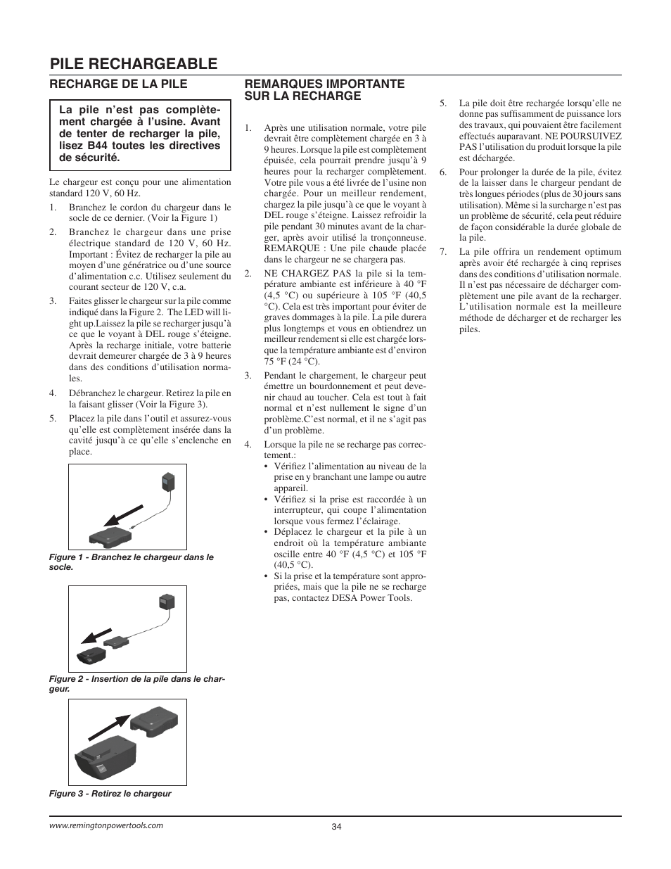 Pile rechargeable | Remington Power Tools BS1812A User Manual | Page 34 / 44