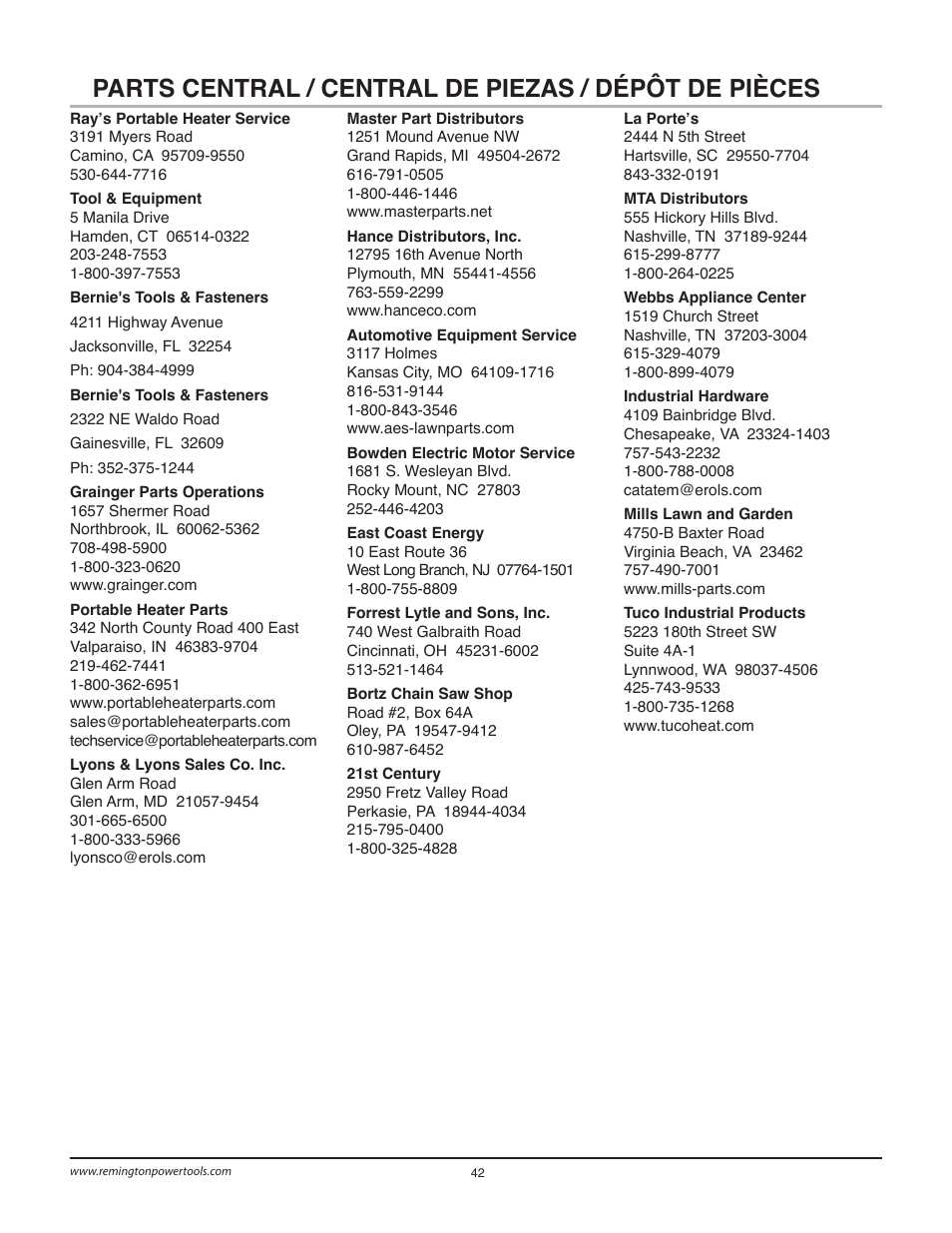 Remington Power Tools BS1812A User Manual | Page 42 / 44