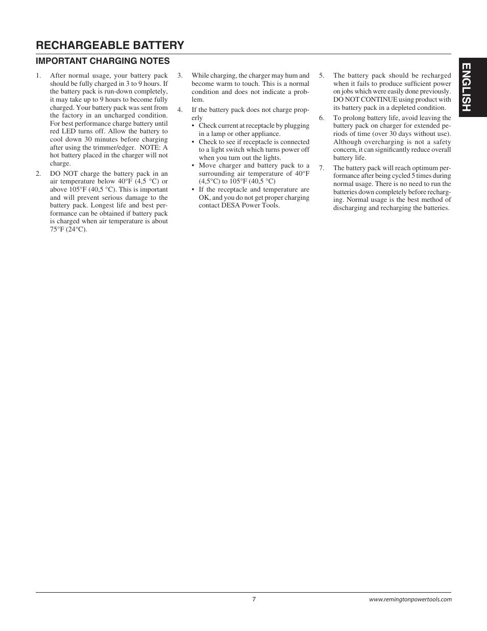 Rechargeable battery, En gli s h | Remington Power Tools BS1812A User Manual | Page 7 / 44
