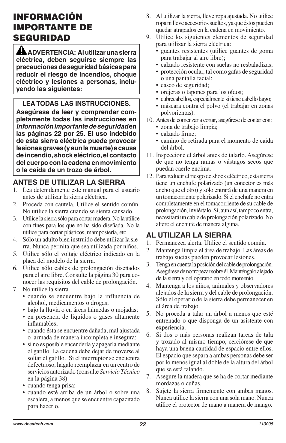 Información importante de seguridad | Remington Power Tools Electric Chain Saw User Manual | Page 24 / 72