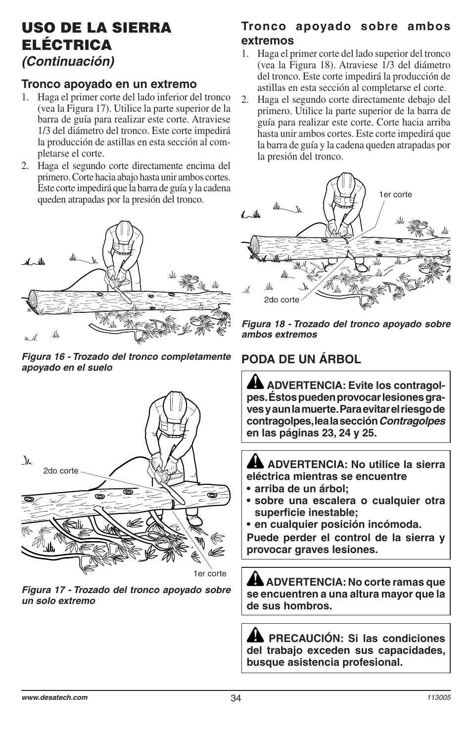 Uso de la sierra eléctrica, Continuación) | Remington Power Tools Electric Chain Saw User Manual | Page 36 / 72