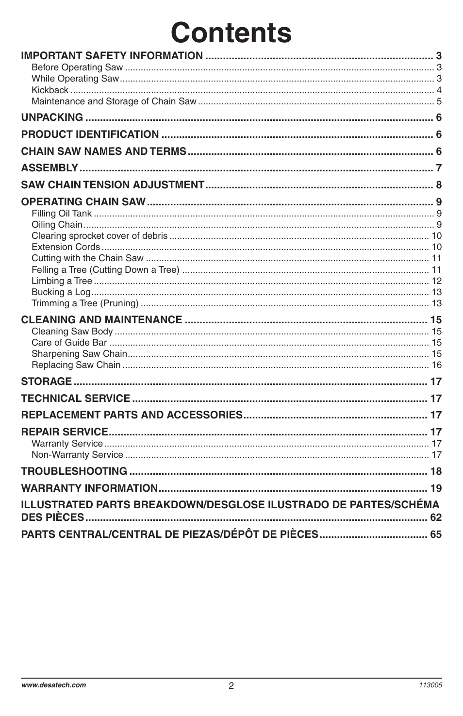 Remington Power Tools Electric Chain Saw User Manual | Page 4 / 72