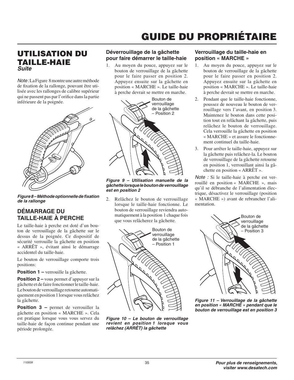 Guide du propriétaire, Utilisation du taille-haie | Remington Power Tools Axcess 117535-01A User Manual | Page 35 / 44