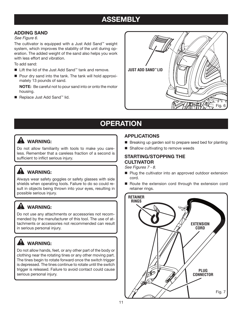 Assembly, Operation | Ryobi RY46501A User Manual | Page 11 / 16