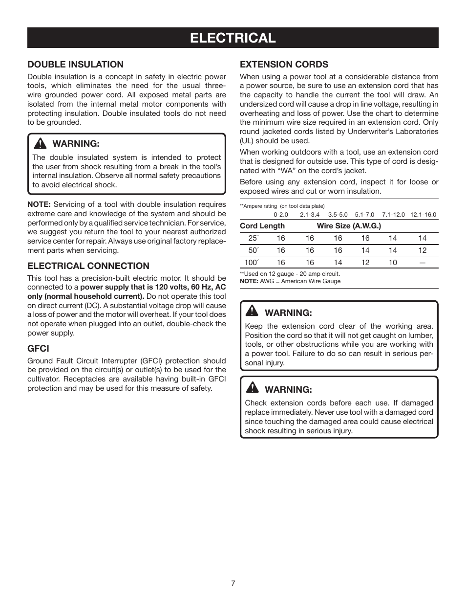Electrical | Ryobi RY46501A User Manual | Page 7 / 16