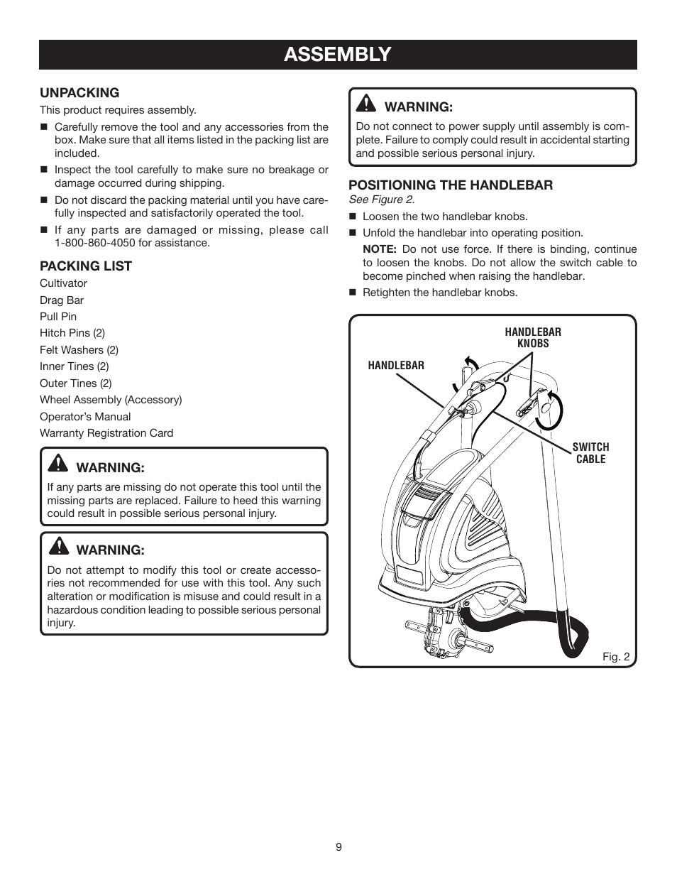 Assembly | Ryobi RY46501A User Manual | Page 9 / 16