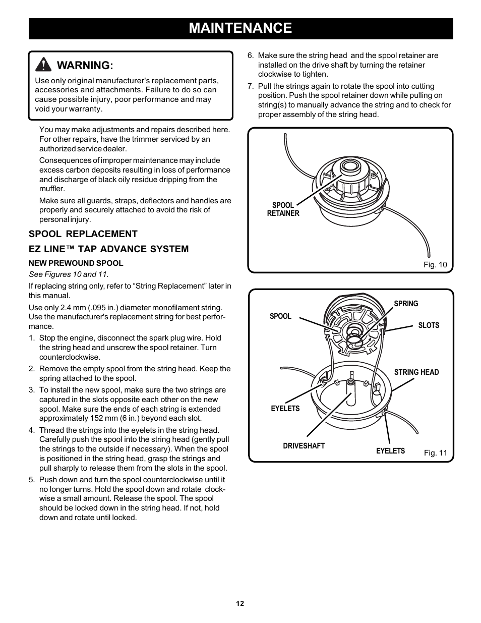 Maintenance, Warning | Ryobi PLT3043E User Manual | Page 12 / 18