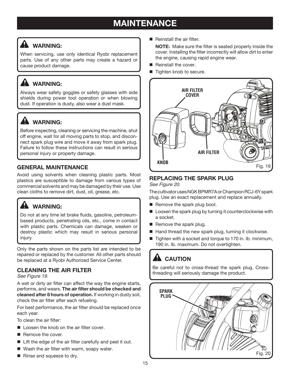 Maintenance | Ryobi RY60511A User Manual | Page 15 / 22